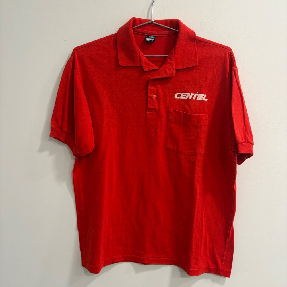 Vintage Screen Stars Centel Red Polo Shirt Pocket Mens Large USA Made